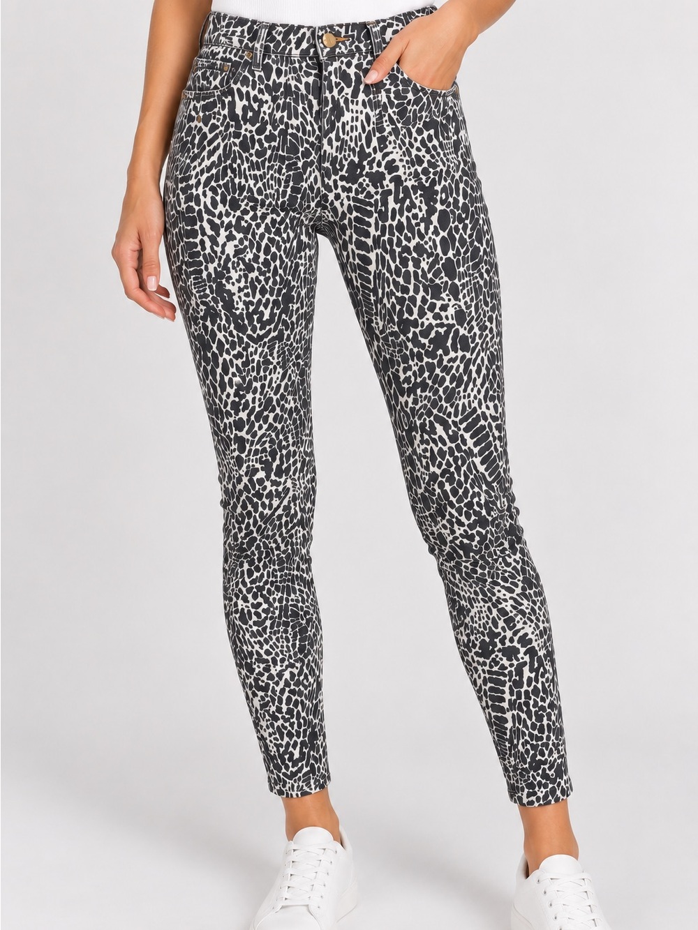 Frame Denim Le High Ankle Skinny Jeans in Grey & White Animal Print size 25